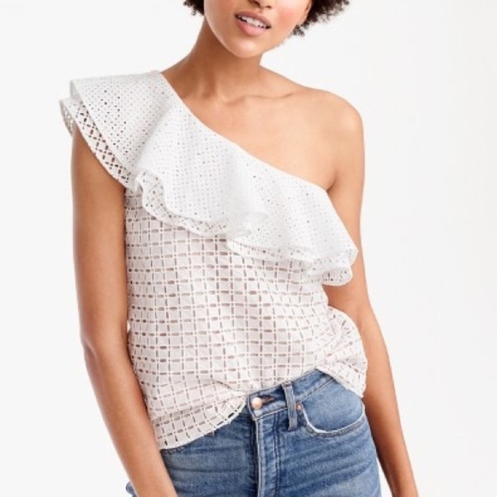 J. Crew One Shoulder Eyelet Top